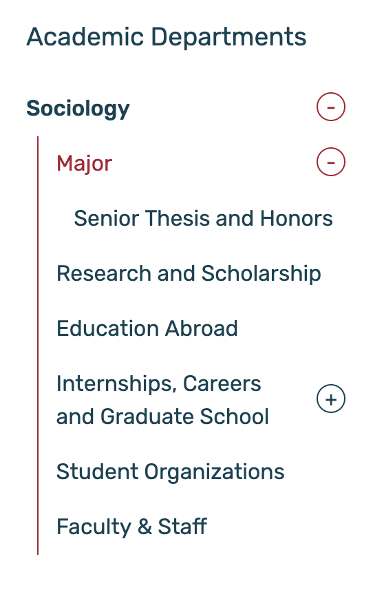 Screenshot of Sociology Department Navigation from Davidson.edu