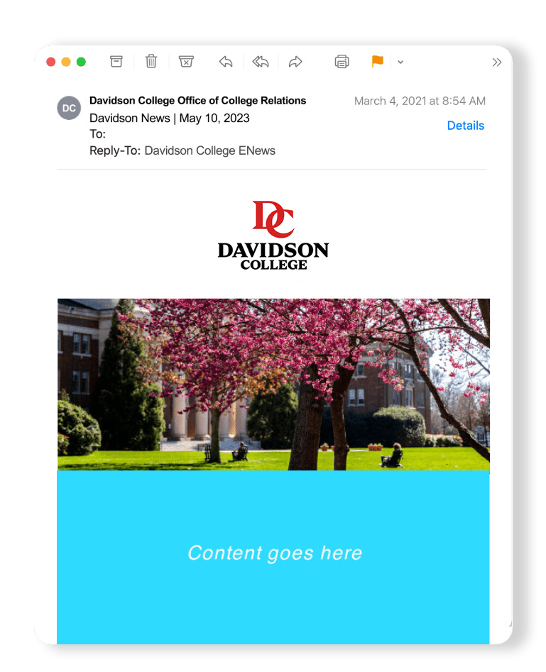 Mockup of an email with the Davidson College primary lockup at the top