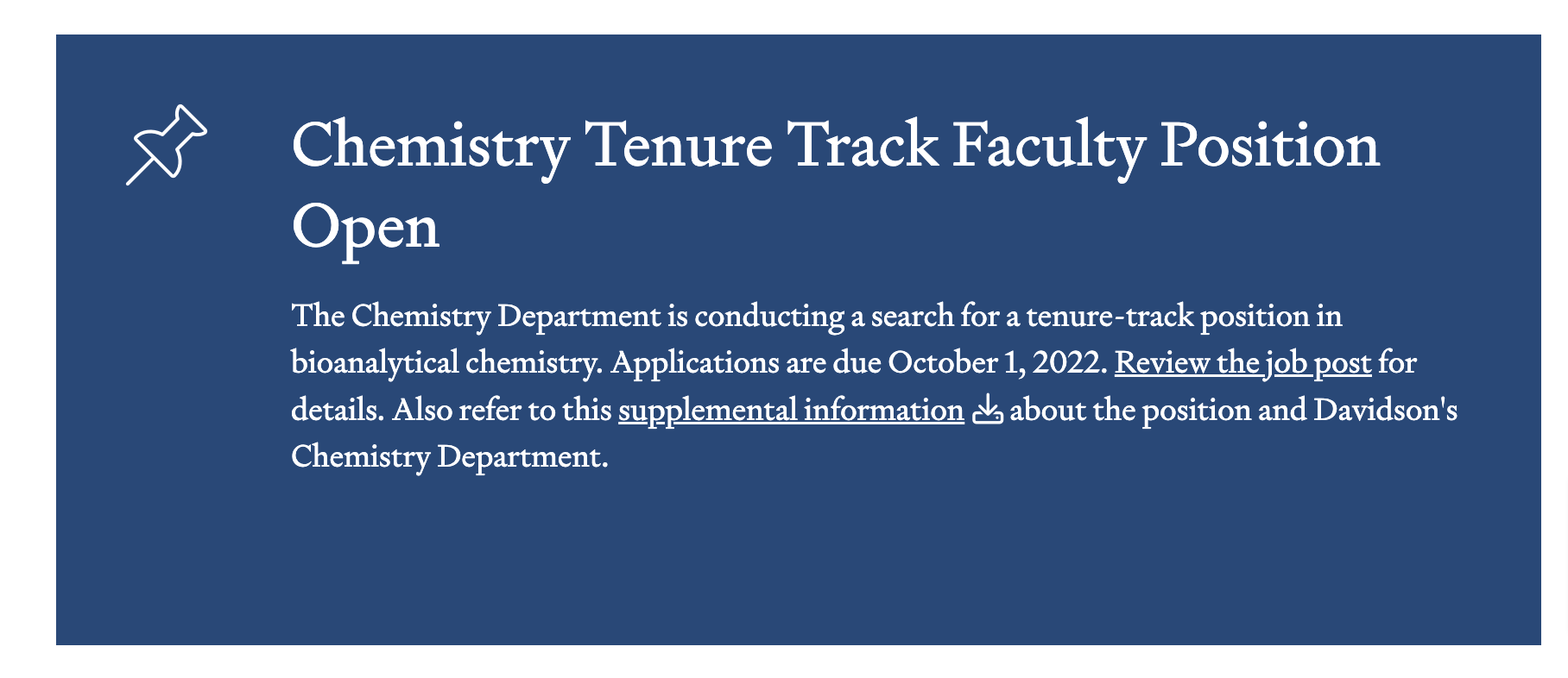 a blue text box that reads "Chemistry Tenure Track Faculty Position Open"