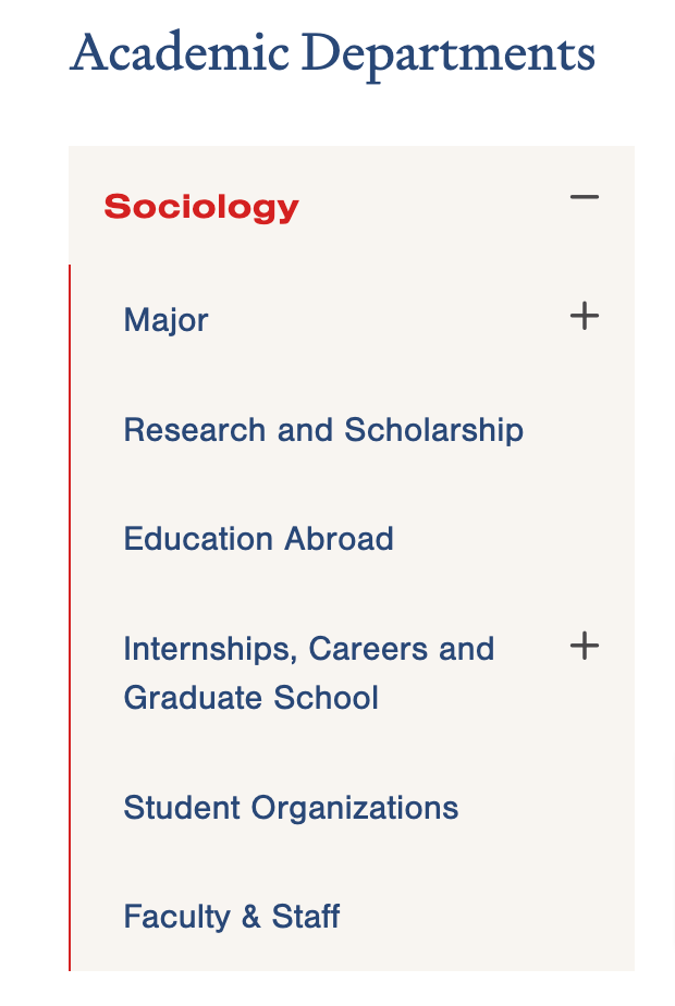 a menu navigation on a website that reads "Sociology" and lists its subpages